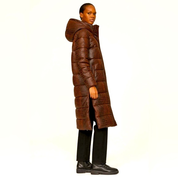 Unreal Fur Croc Illusion Long Puffer Coat - Large - Picture 2 of 5